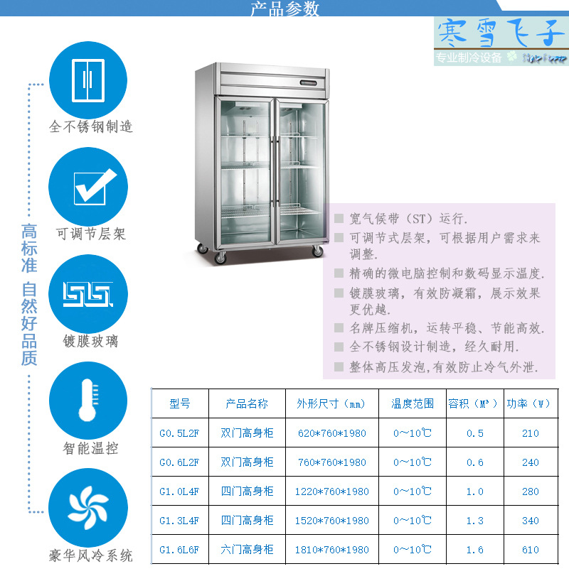 四門風(fēng)冷不銹鋼無霜玻璃門商場超市展示柜飲料水果冷藏保鮮冷柜