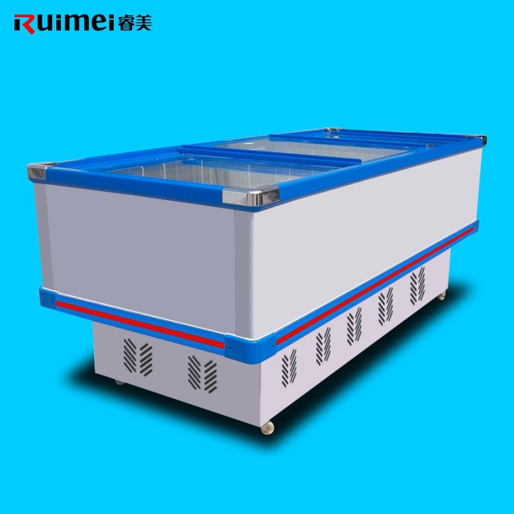 睿美島柜展示柜商用臥式冰柜玻璃門雙機冷凍速凍冰箱超市海鮮展柜