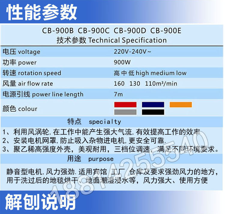 超寶CB900地面地板強力吹地機吹干機三速拉桿式股吹風機超市酒店