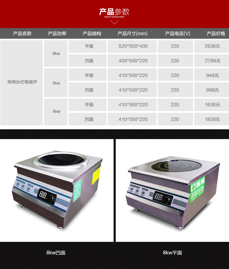 商用電磁灶5kw凹面湯灶 樂廚電磁爐凹面5000瓦電磁灶嵌入式炒鍋灶