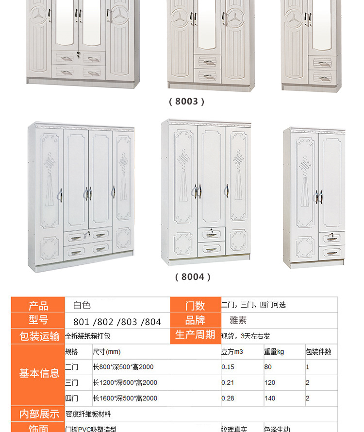 包郵現(xiàn)代簡(jiǎn)約臥室二三四門板式衣柜 歐式衣柜組合儲(chǔ)物木質(zhì)大衣柜